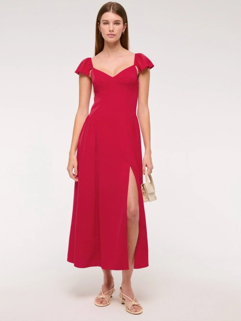 Abercrombie & Fitch Vibrant Red Maxi Dress with Cap Sleeves